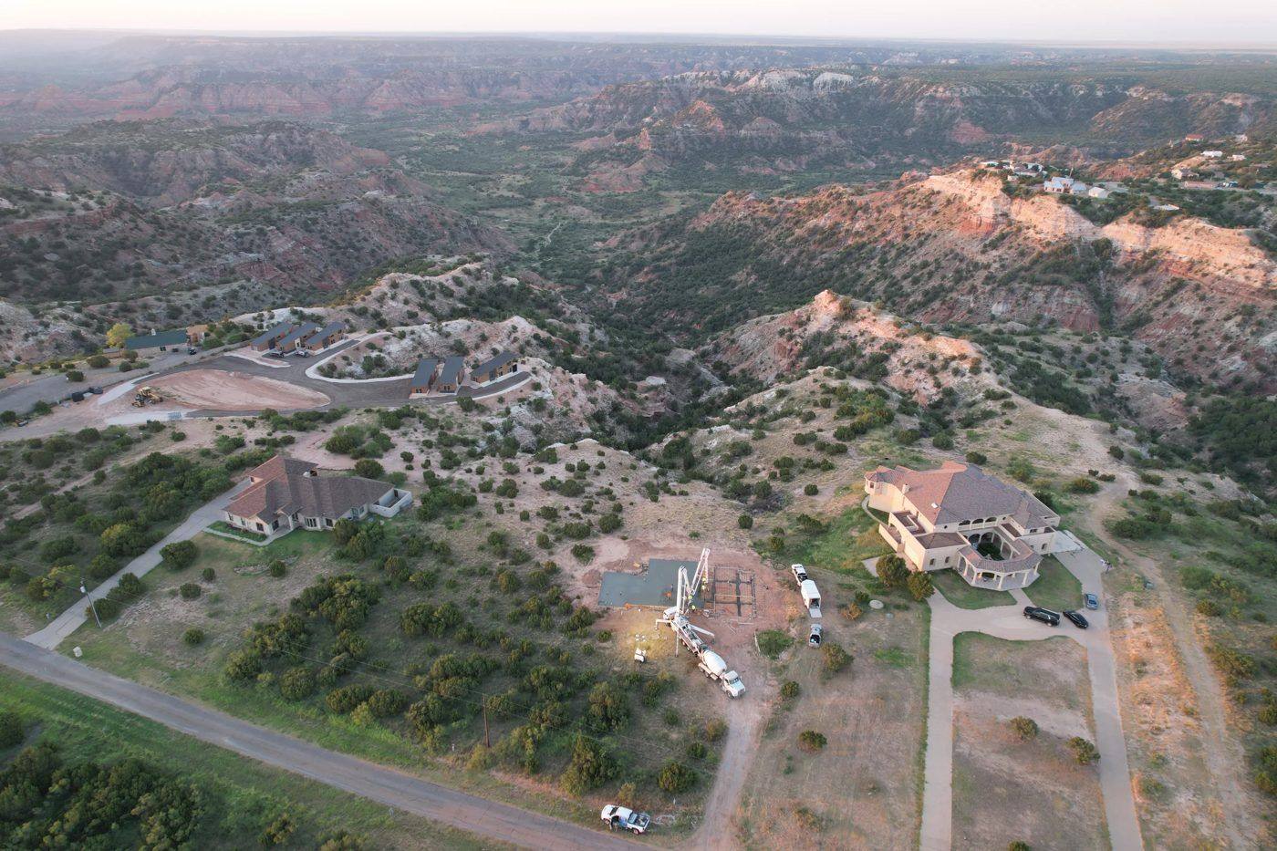 Aerial view of a residential build site