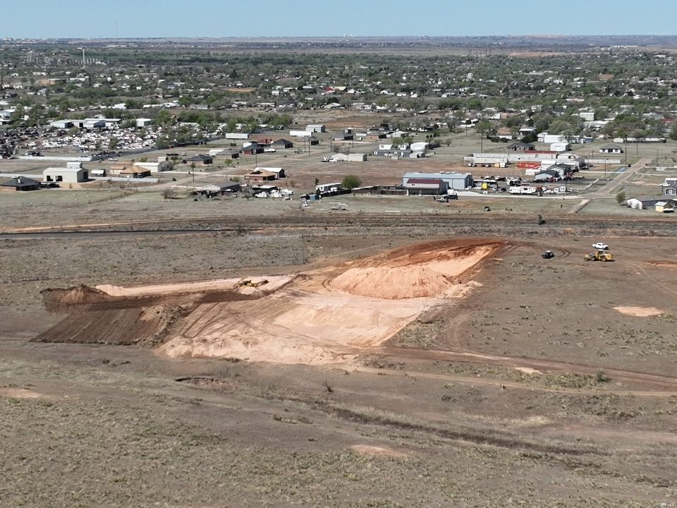 Building pad and site work, aerial view